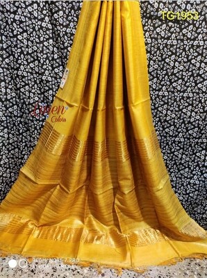 Tusser by Ghiccha Golden Silk Zari border saree Tusser by Ghiccha Golden Silk Zari border saree