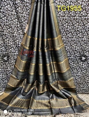 Tusser by Ghiccha Golden Silk Zari border saree Tusser by Ghiccha Golden Silk Zari border saree