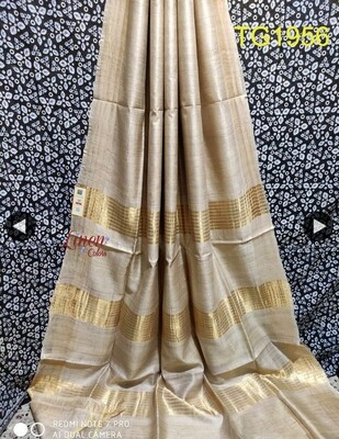 Tusser by Ghiccha Golden Silk Zari border saree Tusser by Ghiccha Golden Silk Zari border saree
