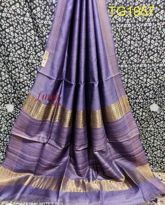 Tusser by Ghiccha Golden Silk Zari border saree Tusser by Ghiccha Golden Silk Zari border saree