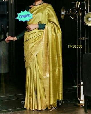 Blue shade Tusser Munga Golden Silk Zari border saree Blue shade Tusser Munga Golden Silk Zari border saree