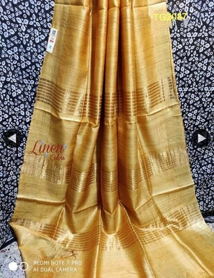 Tusser by Ghiccha Golden Silk Zari border saree Tusser by Ghiccha Golden Silk Zari border saree