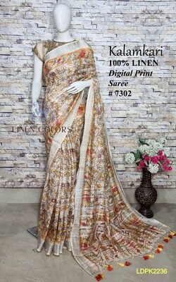 Multicolor Digital Printed Linen Saree Multicolor Digital Printed Linen Saree