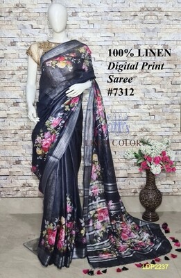 Multicolor Digital Printed Linen Saree Multicolor Digital Printed Linen Saree