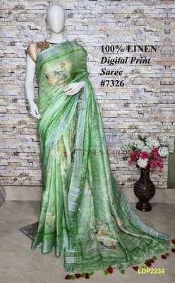 Multicolor Digital Printed Linen Saree Multicolor Digital Printed Linen Saree