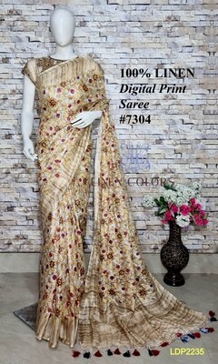 Multicolor Digital Printed Linen Saree Multicolor Digital Printed Linen Saree