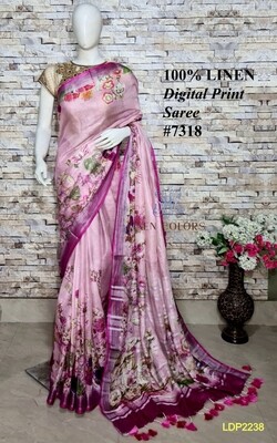 Multicolor Digital Printed Linen Saree Multicolor Digital Printed Linen Saree