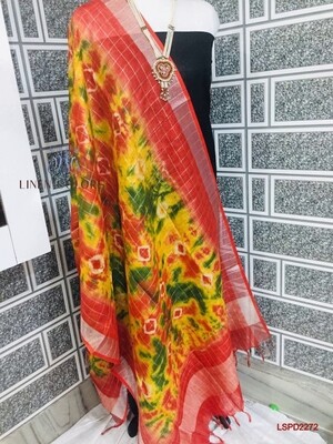 Linen Zari border mini checks design dupatta with beautiful new fancy Shibori printed design. Linen Zari border mini checks design dupatta with beautiful new fancy Shibori printed design.