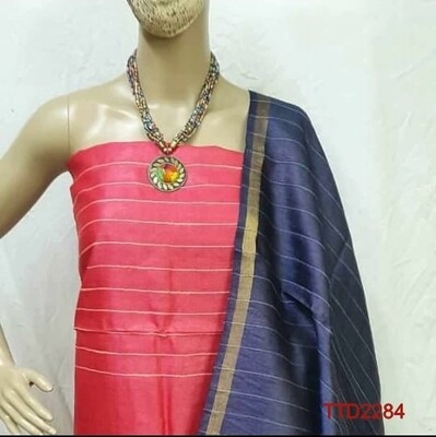 Tusser Silk Zari border stripes design dupatta and Tusser Silk top in material