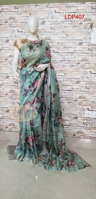Multicolor Digital Printed Linen Saree Multicolor Digital Printed Linen Saree