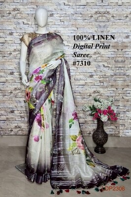 Multicolor Digital Printed Linen Saree Multicolor Digital Printed Linen Saree