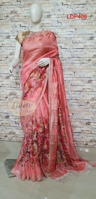 Multicolor Digital Printed Linen Saree Multicolor Digital Printed Linen Saree