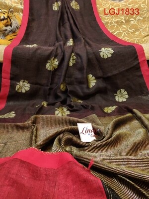Authentic hand-woven linen jamdani saree Authentic hand-woven linen jamdani saree