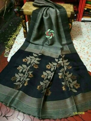 Silk by linen saree with hand woven jamdani work Silk by linen saree with hand woven jamdani work