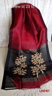 Silk by linen saree with hand woven jamdani work Silk by linen saree with hand woven jamdani work