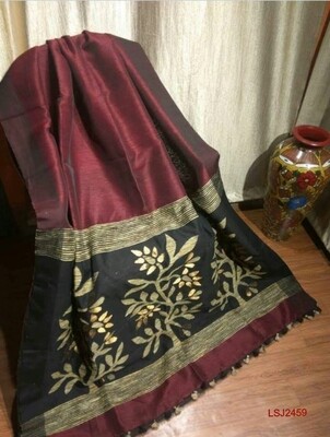 Silk by linen saree with hand woven jamdani work Silk by linen saree with hand woven jamdani work