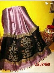 Silk by linen saree with hand woven jamdani work Silk by linen saree with hand woven jamdani work
