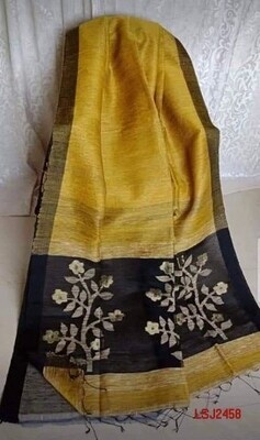 Silk by linen saree with hand woven jamdani work Silk by linen saree with hand woven jamdani work