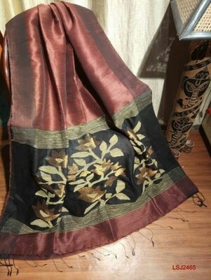 Silk by linen saree with hand woven jamdani work Silk by linen saree with hand woven jamdani work