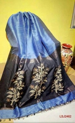 Silk by linen saree with hand woven jamdani work Silk by linen saree with hand woven jamdani work