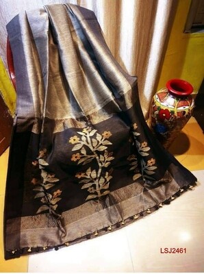 Silk by linen saree with hand woven jamdani work Silk by linen saree with hand woven jamdani work
