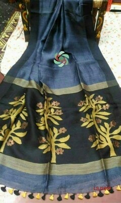 Silk by linen saree with hand woven jamdani work Silk by linen saree with hand woven jamdani work