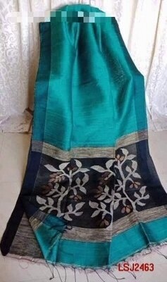 Silk by linen saree with hand woven jamdani work Silk by linen saree with hand woven jamdani work