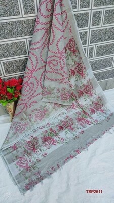 Tissue by Slub soft jari border saree with beautiful new floral screen prints Tissue by Slub soft jari border saree with beautiful new floral screen prints
