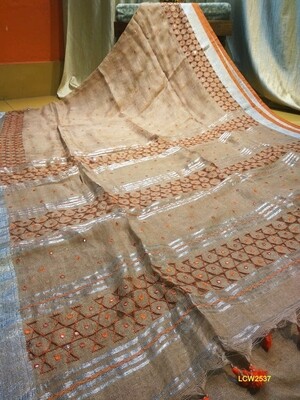 Linen Saree with new hand cut work design Linen Saree with new hand cut work design