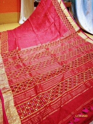Linen Saree with new hand cut work design Linen Saree with new hand cut work design