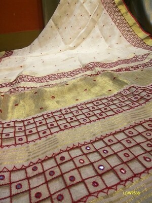 Linen Saree with new hand cut work design Linen Saree with new hand cut work design