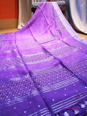 Linen Saree with new hand cut work design Linen Saree with new hand cut work design