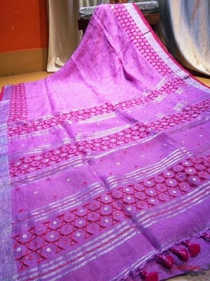 Linen Saree with new hand cut work design Linen Saree with new hand cut work design
