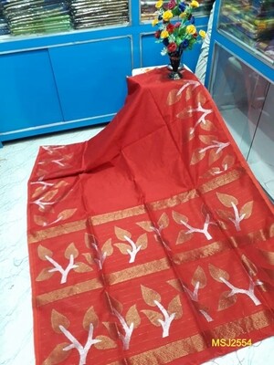 Mutka Silk Jamdani saree with all over hand crafted leaf sequence work Mutka Silk Jamdani saree with all over hand crafted leaf sequence work