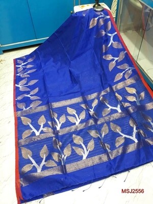 Mutka Silk Jamdani saree with all over hand crafted leaf sequence work Mutka Silk Jamdani saree with all over hand crafted leaf sequence work