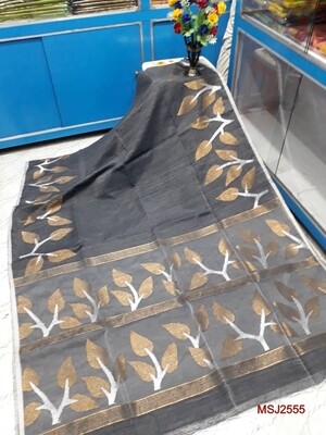Mutka Silk Jamdani saree with all over hand crafted leaf sequence work Mutka Silk Jamdani saree with all over hand crafted leaf sequence work