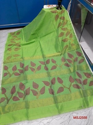 Mutka Silk Jamdani saree with all over hand crafted leaf sequence work Mutka Silk Jamdani saree with all over hand crafted leaf sequence work