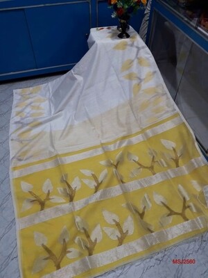 Mutka Silk Jamdani saree with all over hand crafted leaf sequence work Mutka Silk Jamdani saree with all over hand crafted leaf sequence work