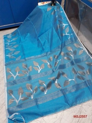 Mutka Silk Jamdani saree with all over hand crafted leaf sequence work Mutka Silk Jamdani saree with all over hand crafted leaf sequence work