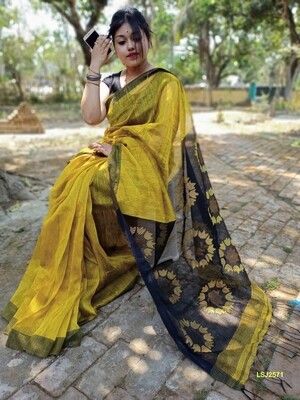Silk by linen saree with hand woven jamdani work Silk by linen saree with hand woven jamdani work