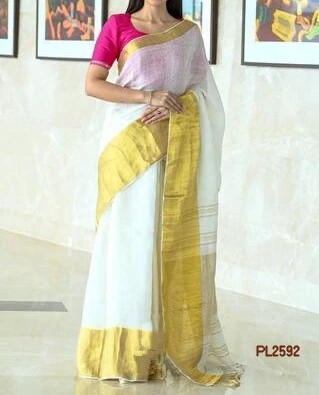 White shade Linen Saree with zari border White shade Linen Saree with zari border