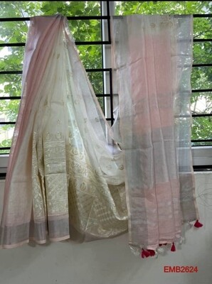 Tie and dye linen saree with new embroidery design Tie and dye linen saree with new embroidery design