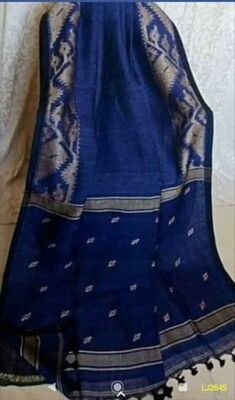 Orange shade handwoven Jamdani Linen Saree Orange shade handwoven Jamdani Linen Saree