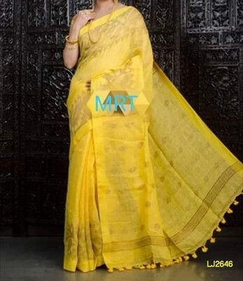Orange shade handwoven Jamdani Linen Saree Orange shade handwoven Jamdani Linen Saree