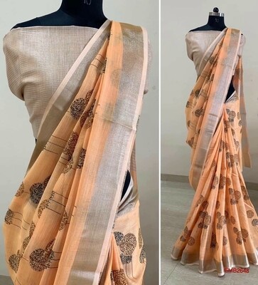 Linen zari border saree with embroidery Linen zari border saree with embroidery