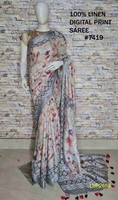 Multicolor Digital Printed Linen Saree Multicolor Digital Printed Linen Saree