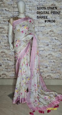 Multicolor Digital Printed Linen Saree Multicolor Digital Printed Linen Saree