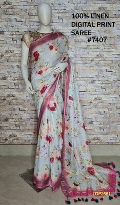Multicolor Digital Printed Linen Saree Multicolor Digital Printed Linen Saree