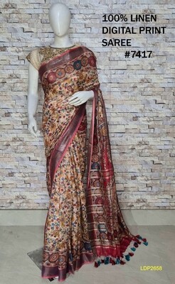 Multicolor Digital Printed Linen Saree Multicolor Digital Printed Linen Saree