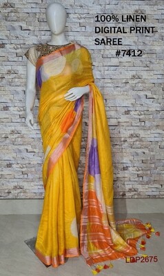 Multicolor Digital Printed Linen Saree Multicolor Digital Printed Linen Saree